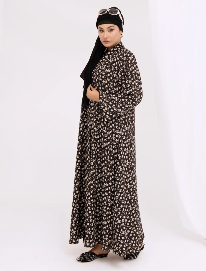 Brown Printed Abaya - Image 3