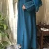 Elegant Teal Pleated Abaya – Premium Double Georgette Front Open Modest Wear for Women - Image 3