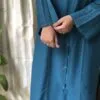 Elegant Teal Pleated Abaya – Premium Double Georgette Front Open Modest Wear for Women - Image 4
